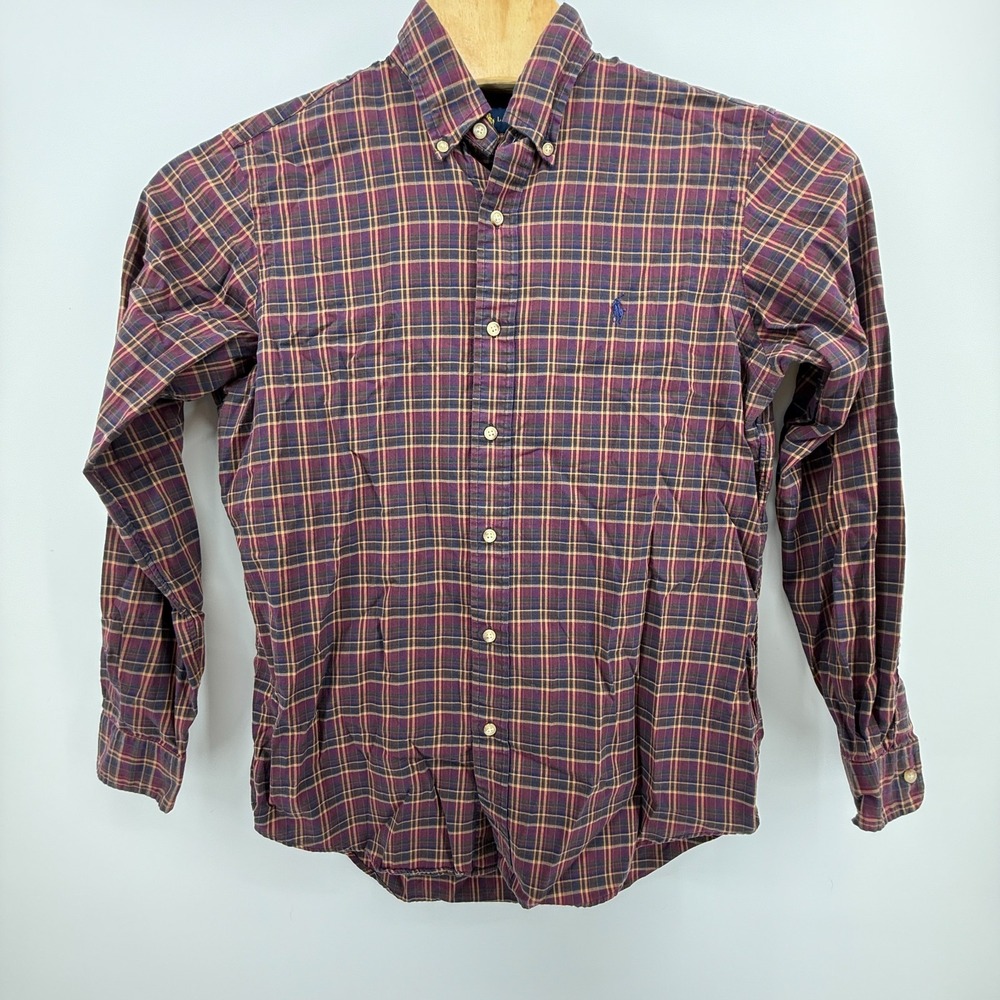 Polo Ralph Lauren Shirt Mens M Red Plaid Knit Button Up Long Sleeve Blue Pony - Picture 2 of 11